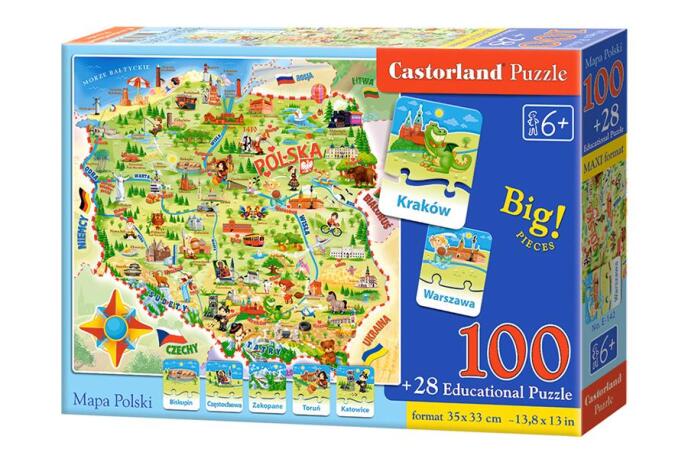 Puzzle 100+28 Mapa Polski CASTOR