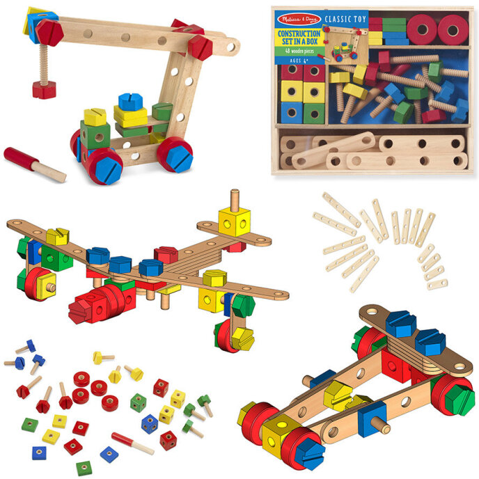 Drewniany zestaw konstrukcyjny 4w1 auto samolot motor dźwig Melissa and Doug