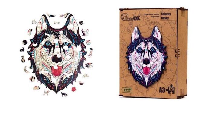 Puzzle drewniane eko 123 Śnieżny husky A3